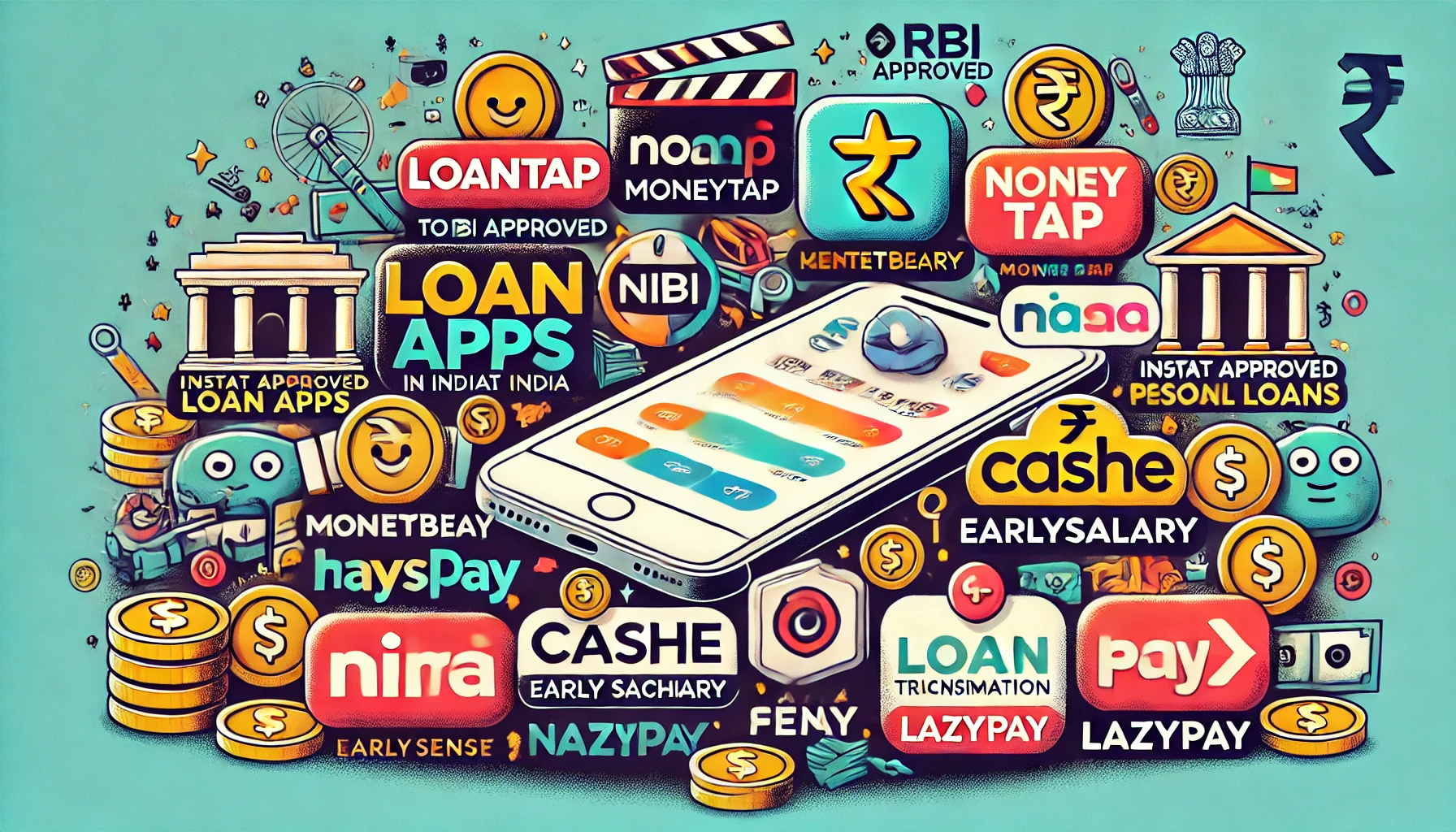 Top 10 Best RBI Approved Loan Apps in India for Instant Personal Loans in 2024 - Featuring LoanTap, MoneyTap, Navi, KreditBee, CASHe, EarlySalary, PaySense, NIRA, LazyPay, and StashFin. Highlights include fast loan approval, flexible repayment options, minimal documentation, and secure digital transactions. Invest With Bull logo included for credibility and trust.