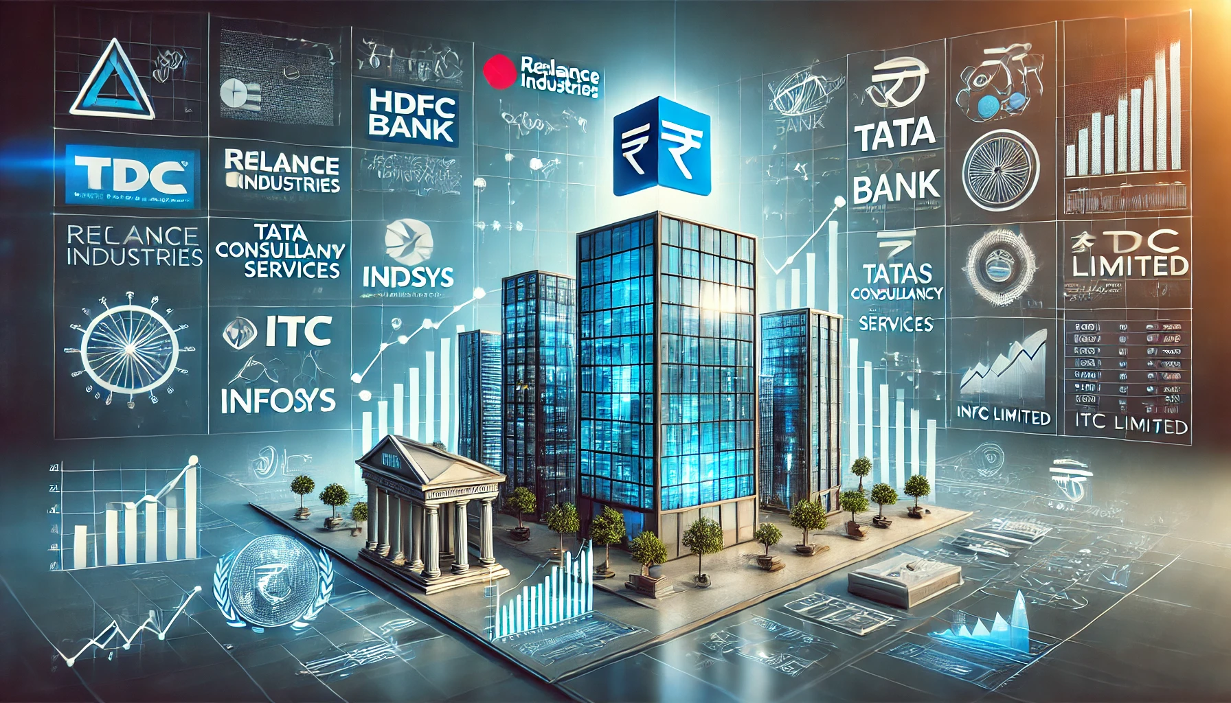 A modern wide image showcasing top dividend-paying stocks in India, including Reliance Industries, HDFC Bank, Tata Consultancy Services, Infosys, and ITC Limited. The image features stock certificates, company logos, growth graphs, and Indian Rupee (₹) symbols, set against a professional financial-themed background