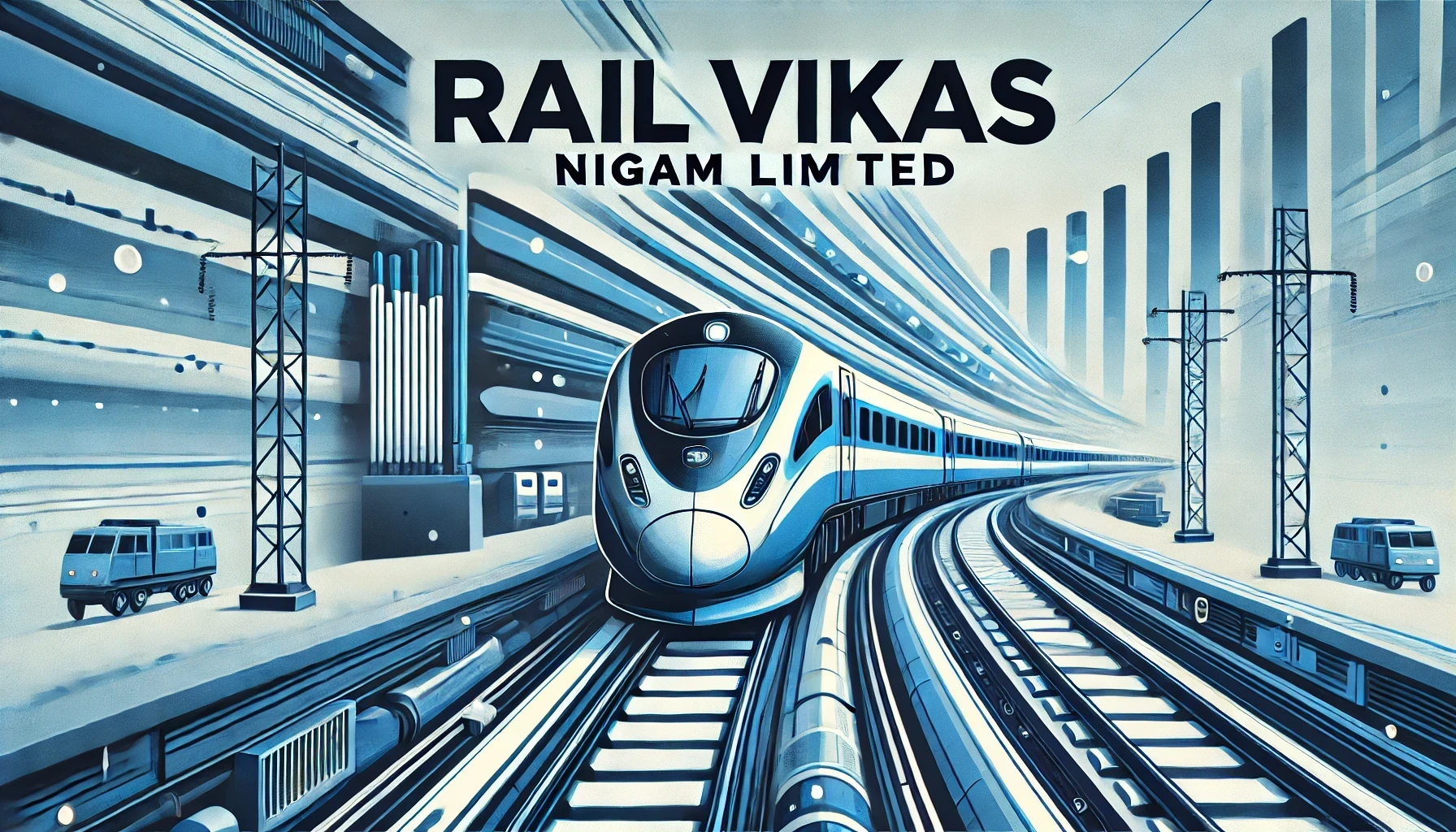 Blog header image with a high-speed train and bold text reading 'Rail Vikas Nigam Limited.' The design is blue-toned with the RVNL logo, creating a clean and modern look.