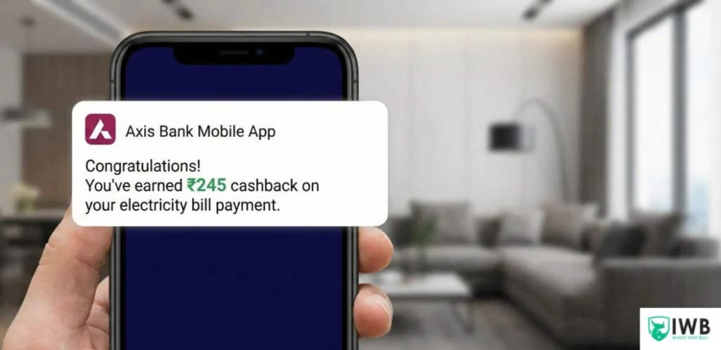 7 Best Credit Cards for Salaried People in India (2026 Guide) – Unlock Maximum Savings 3 Smartphone notification screen showing ₹245 cashback earned on an electricity bill payment using the Axis Bank Ace Credit Card mobile app.