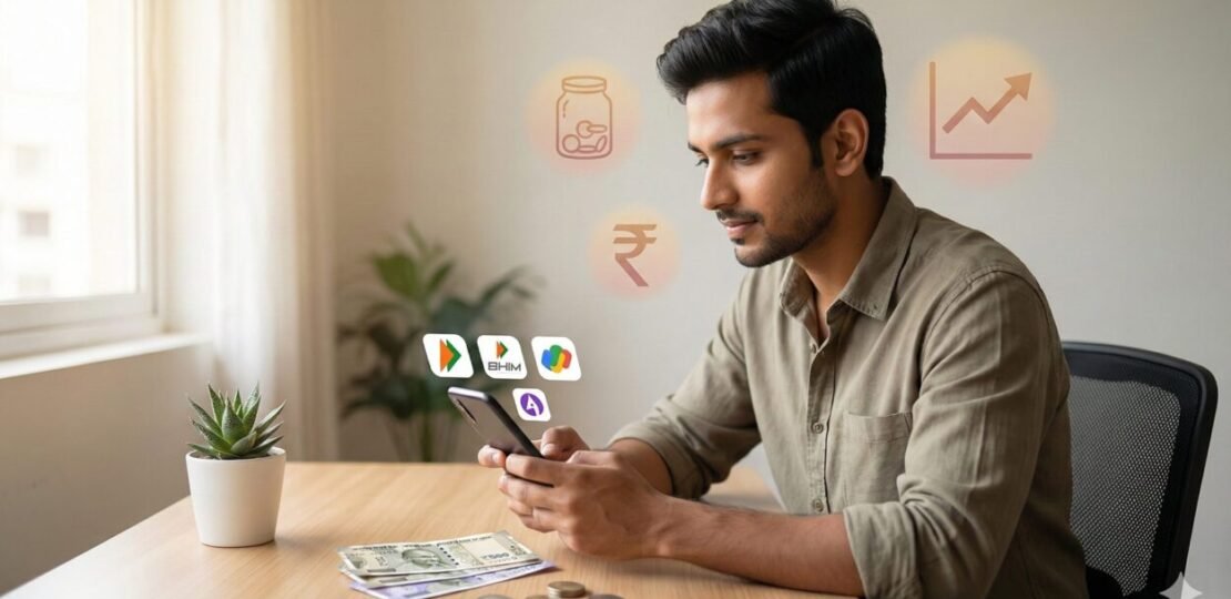 Indian young professional managing money at home, saving money on low salary, personal finance planning India