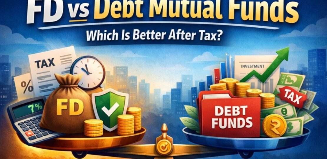FD vs Debt Mutual Funds comparison banner showing which investment is better after tax in India