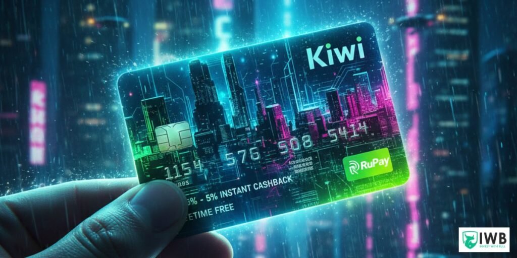 Kiwi RuPay credit card dashboard showing real-time 1.5% cashback on merchant UPI QR code payments.