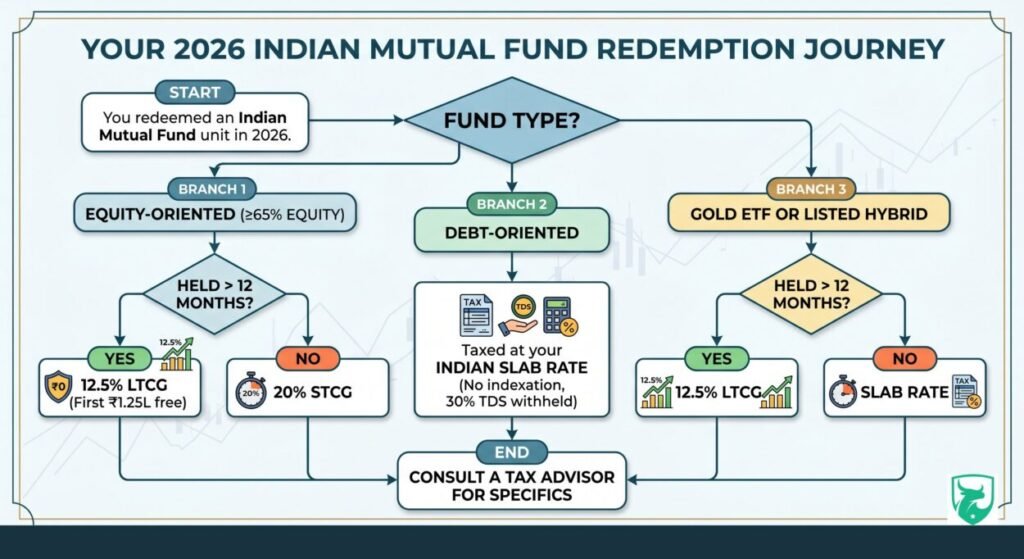 The Complete Guide to Tax Implications for NRIs Investing in Indian Mutual Funds (2026) | NRI mutual fund taxation rules 2026 1 Infographic explaining NRI mutual fund taxation 2026