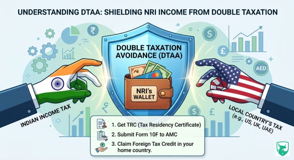 The Complete Guide to Tax Implications for NRIs Investing in Indian Mutual Funds (2026) | NRI mutual fund taxation rules 2026 3 Infographic explaining NRI mutual fund tax